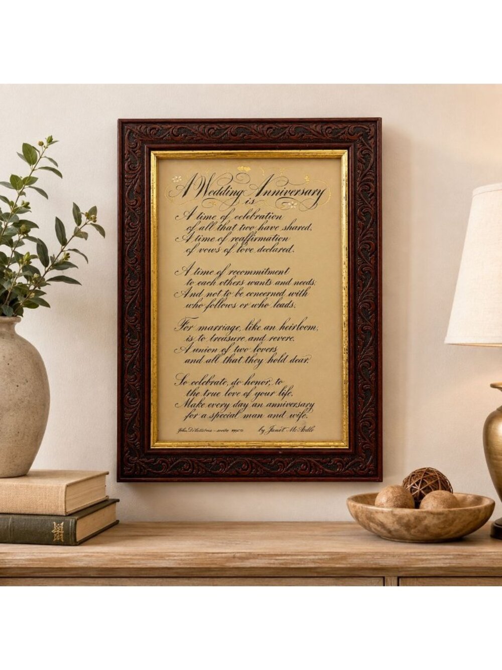 Wedding Anniversary Framed Poem Ornate Brown Gold Trim 8 X 11 Wall Hanging Gift
